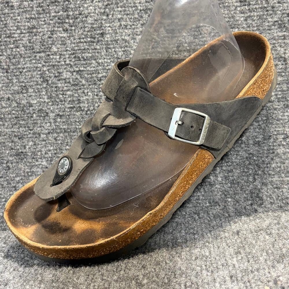 Birkenstock Gizeh Oiled Black Leather Braided Thong Sandals Womens Size 39 US 8